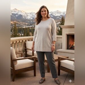 SIZE 3X Isaac Mizrahi® NEW Taupe 3/4 Sleeve Cotton Knit Tunic Sweater Top